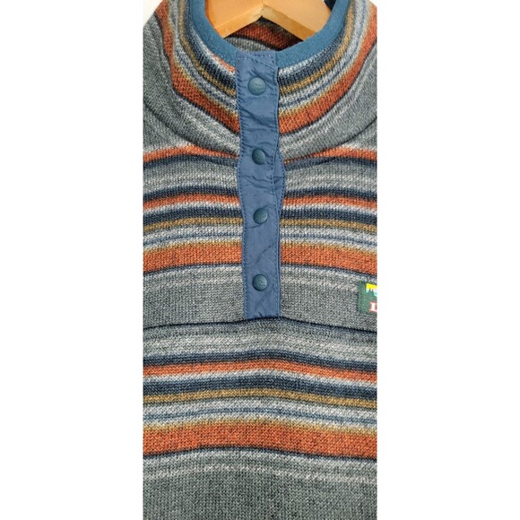 L.L. Bean Blue Orange Large Sweater Striped Pullover Blue Orange Gray w/ Pockets - Picture 4 of 7
